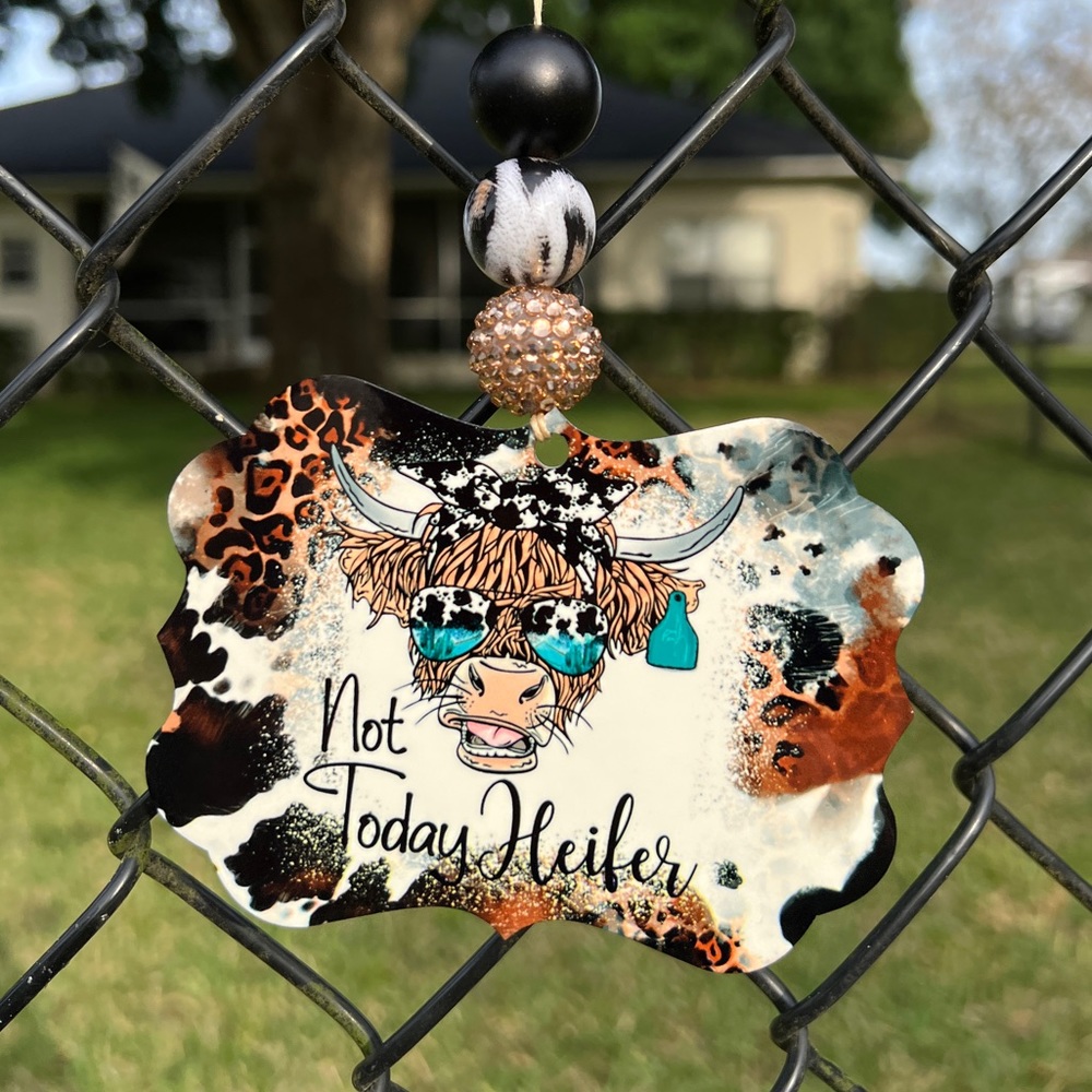 Not Today Heifer Cow Rear View Mirror Car Charm